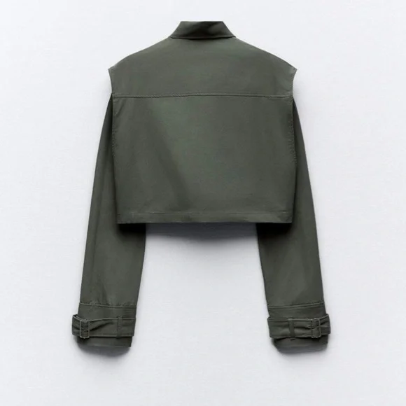 NWT ZARA KHAKI GREEN UTILITY STYLE CROPPED JACKET SHIRT - Picture 3 of 6